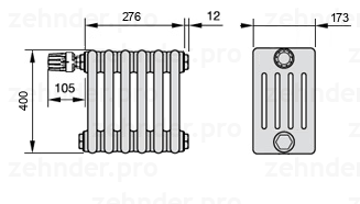 Схема (чертеж) Радиатор Zehnder Charleston 5040/6 №V011 Белый глянцевый RAL 9016